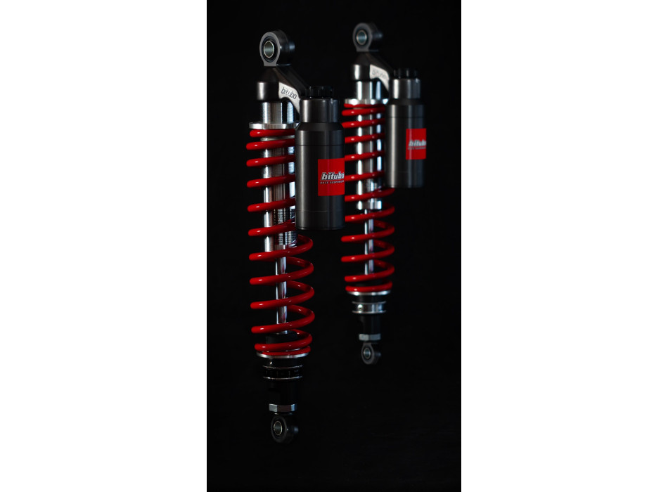 REAR TWIN Shocks - Length 376mm - Piggyback tank - ADJ:Manual spring preload, rebound, compression, length - RED springs