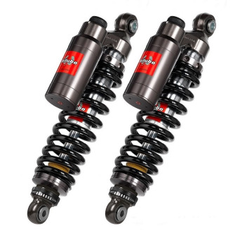 REAR TWIN Shocks - Length 355mm - Piggyback tank - ADJ:Manual spring preload, rebound, compression, length - BLACK springs