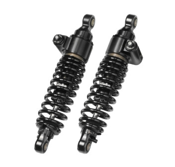 Stereo-Stoßdämpfer hinten, Federvorspannung und Zugstufendämpfung einstellbar, Achsabstand 341mm, schwarze Feder
