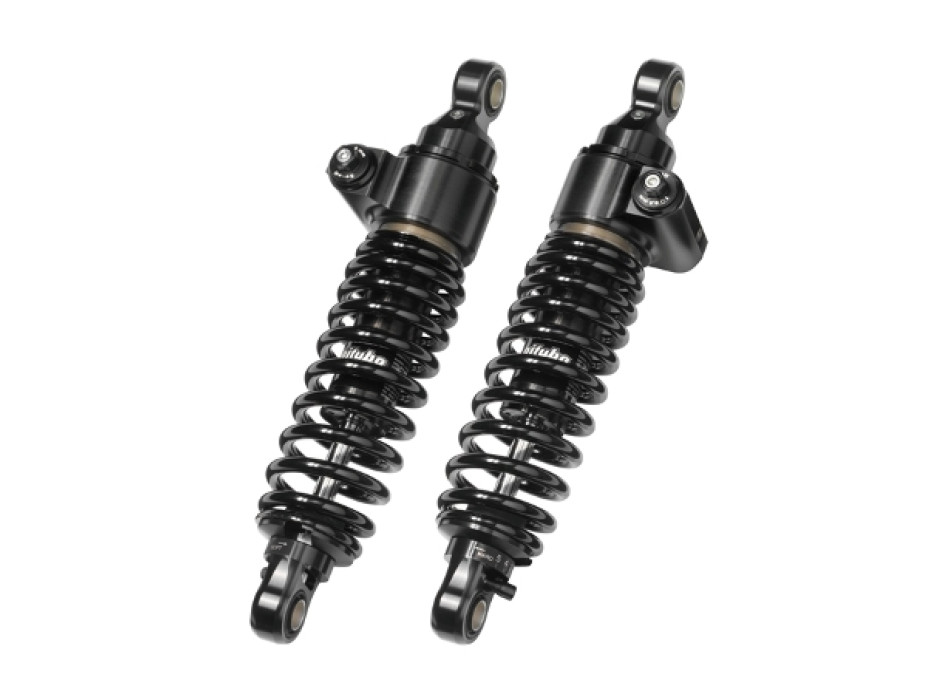 Stereo-Stoßdämpfer hinten, Federvorspannung und Zugstufendämpfung einstellbar, Achsabstand 341mm, schwarze Feder