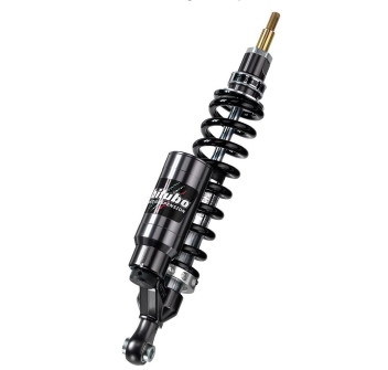 Mono-Stoßdämpfer vorne, mit externem Ausgleichsbehälter, Federvorspannung, Zug- und Druckstufe einstellbar, mit Längenverstellung, schwarze Feder