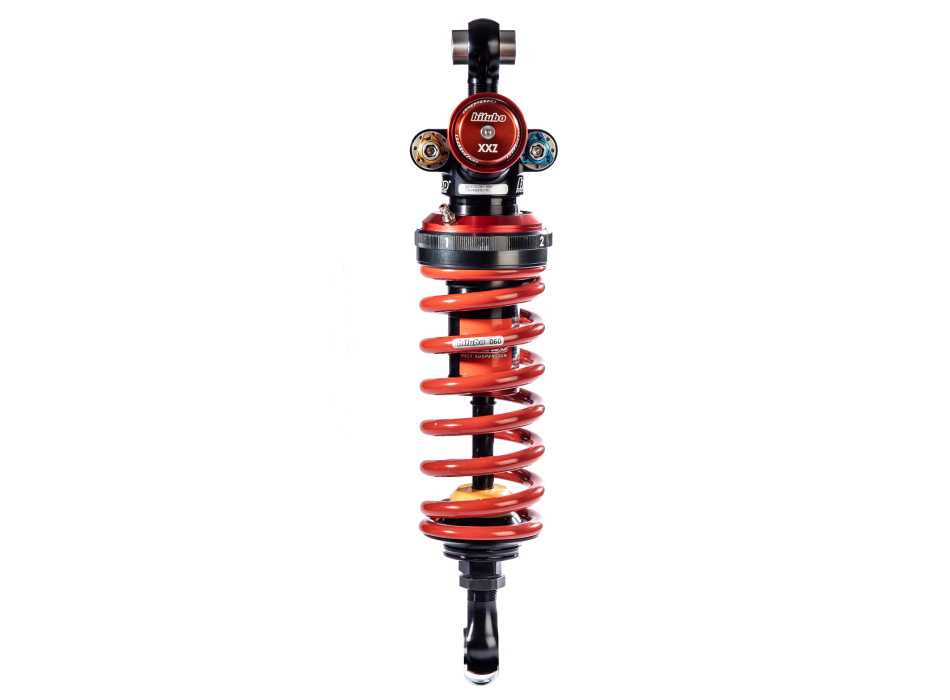 Einstellbares Mono, kombinierter Ausgleichsbehälter: Reifenfedervorspannung, doppelte Verlängerung, doppelte Druckstufe, Achsabstand 307mm, -4 +4, rote Feder