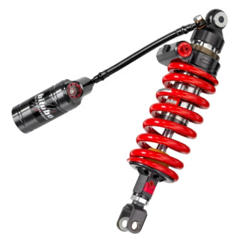Monoshock einstellbar: hydraulische Federvorspannung, Rebound, doppelte Kompression, Länge, rote Feder
