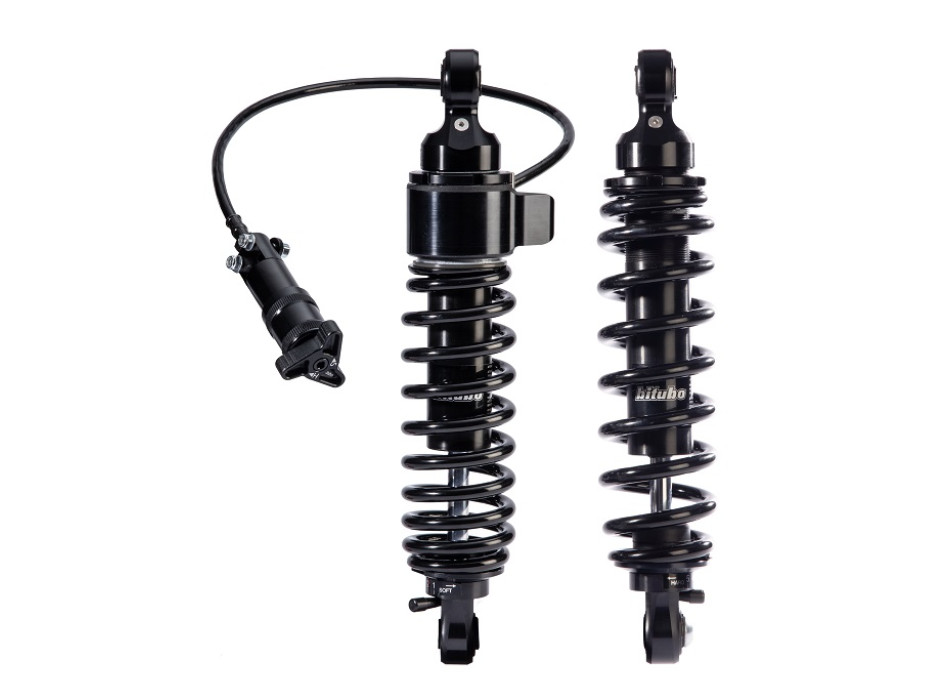 Twinshocks adjustable: single hydraulic spring preload, rebound, length 306mm/12Inch, DARK EDITION