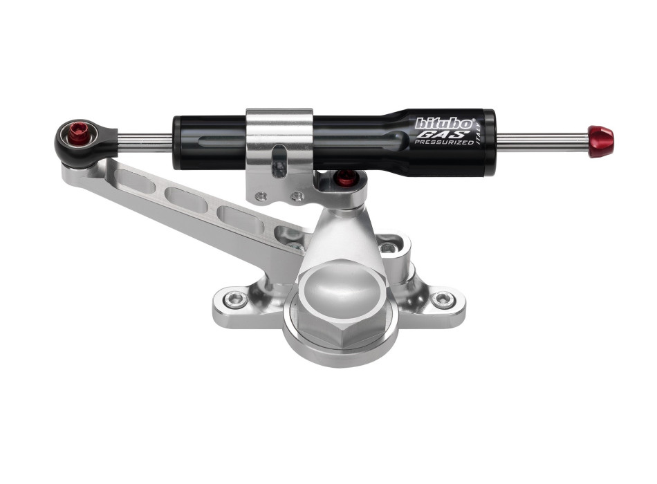 Steering damper kit over tank mounting with Black shock absorber