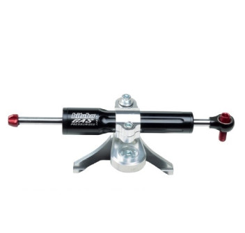 Steering damper kit over tank mounting with Black shock absorber