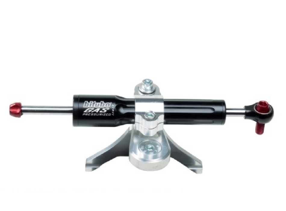 Steering damper kit over tank mounting with Black shock absorber