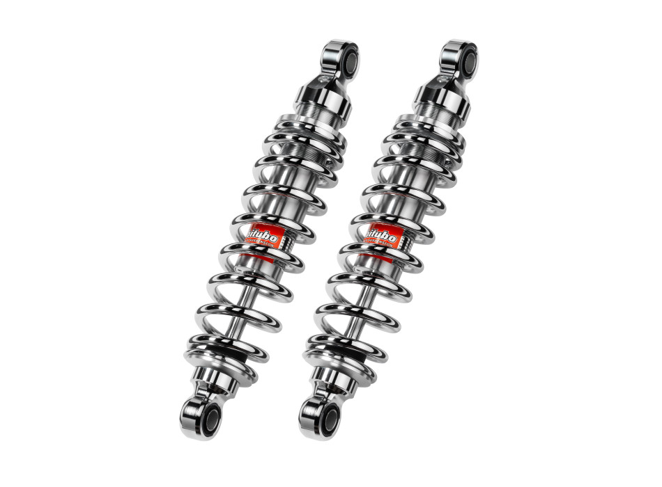 Paire avec réglage: précharge du ressort, entraxe 266mm, ressort chrome