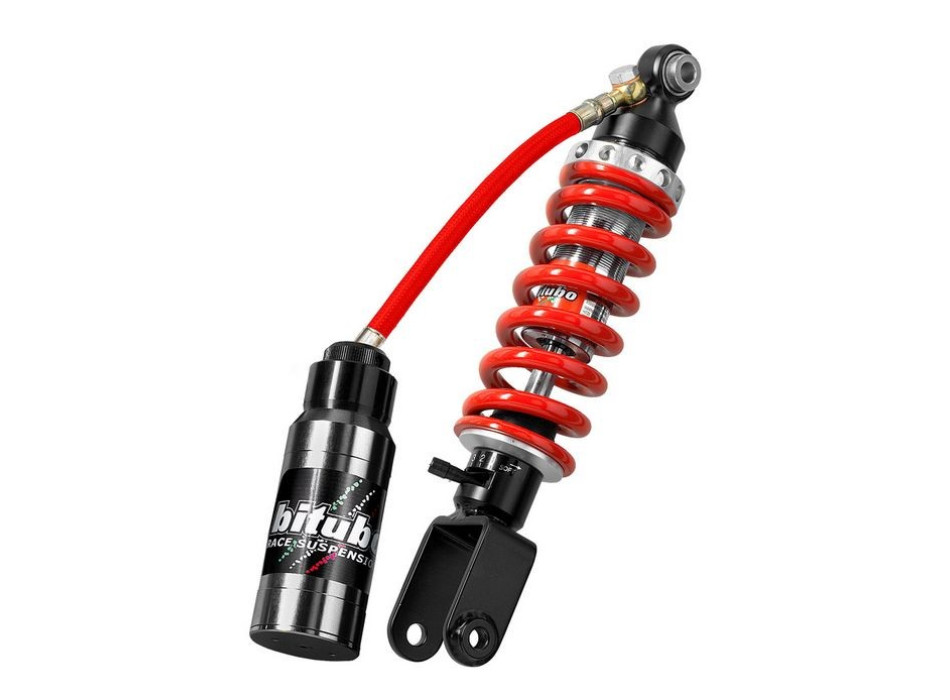 Mono posteriore Regolabile: precarico manuale, estensione, compressione, Vaschetta con tubo flex, interasse 249mm, molla Rossa
