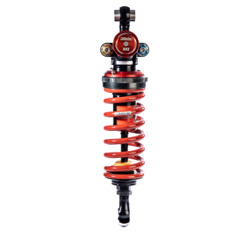 Mono posteriore Regolabile, Vaschetta unita: precarico molla pneumatico, doppia estensione, doppia compressione, interasse 307mm, -4 +4, molla Rossa